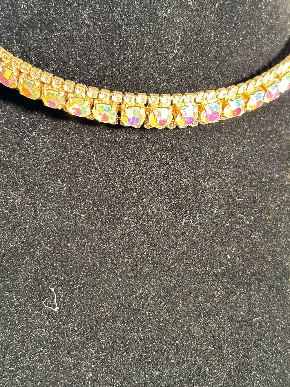 Vintage Aurora Borealis Crystal Choker Necklace - 11” to 14” Adjustable